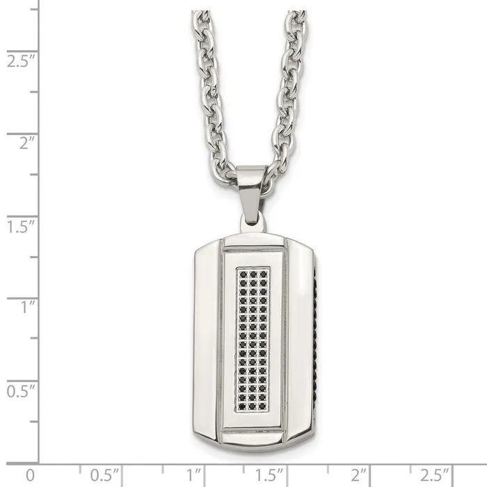 Necklaces Stainless Steel Brushed and Polished Black Ipplated and CZ Necklace Chisel Necklaces Stainless Steel Brushed and Polished Black Ipplated and CZ Necklace Chisel
