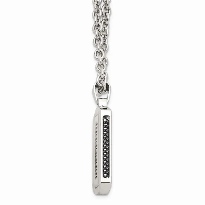 Necklaces Stainless Steel Brushed and Polished Black Ipplated and CZ Necklace Chisel Necklaces Stainless Steel Brushed and Polished Black Ipplated and CZ Necklace Chisel