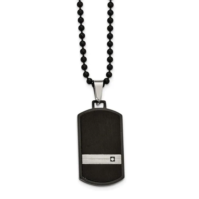 Necklaces Stainless Steel Brushed and Polished Blk IP CZ Dogtag Necklace Chisel Necklaces Stainless Steel Brushed and Polished Blk IP CZ Dogtag Necklace Chisel