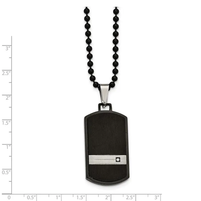 Necklaces Stainless Steel Brushed and Polished Blk IP CZ Dogtag Necklace Chisel