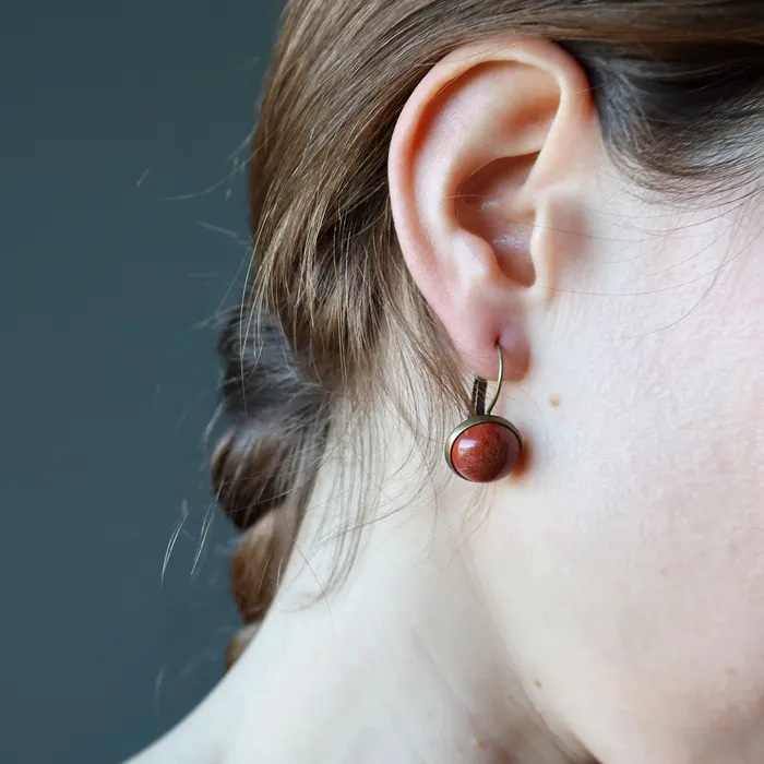 Red Jasper Earrings Root Chakra Stones Antiqued Bronze Satin Crystals Earrings