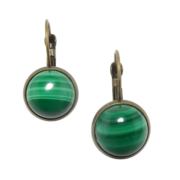 Satin Crystals Earrings Malachite Leverback Earrings Lucky Green Stone