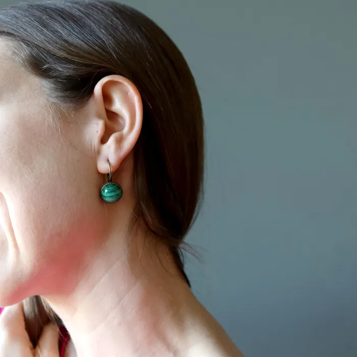 Satin Crystals Earrings Malachite Leverback Earrings Lucky Green Stone