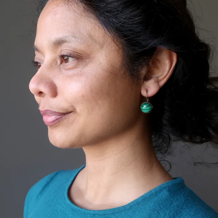 Satin Crystals Earrings Malachite Leverback Earrings Lucky Green Stone