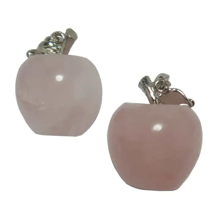 Satin Crystals Rose Quartz Pendant Pink Apple Love Stone Silver Necklaces
