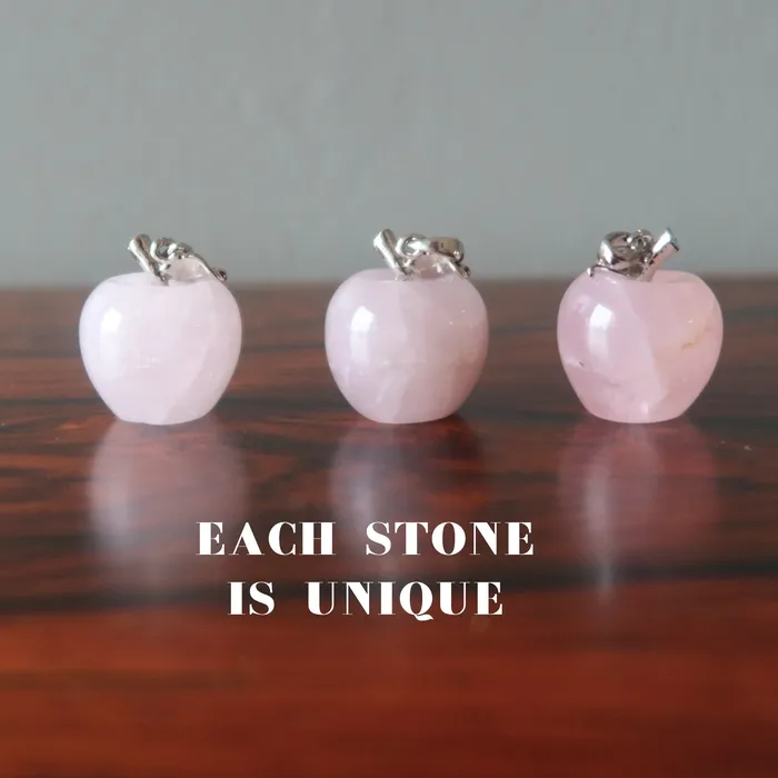 Satin Crystals Rose Quartz Pendant Pink Apple Love Stone Silver Necklaces