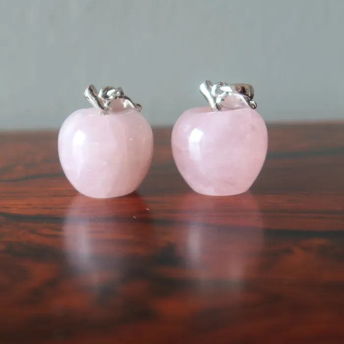 Satin Crystals Rose Quartz Pendant Pink Apple Love Stone Silver Necklaces
