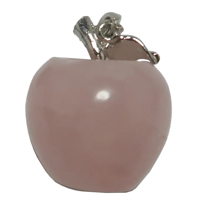 Satin Crystals Rose Quartz Pendant Pink Apple Love Stone Silver Necklaces