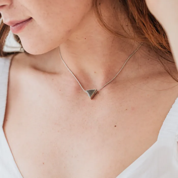 Sliding Triangle Cremation Necklace in 14K White Gold closebymejewelry Necklaces