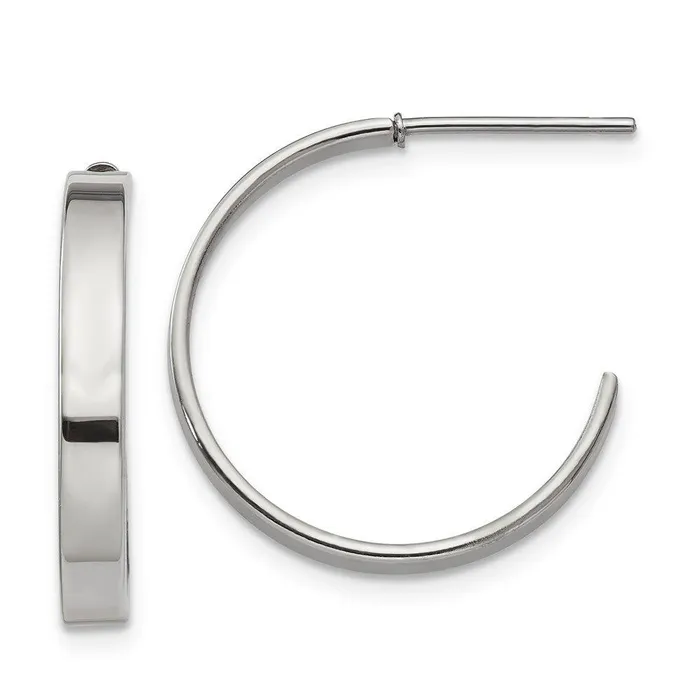 Stainless Steel 20mm Diameter J Hoop Post Earrings Chisel Earrings
