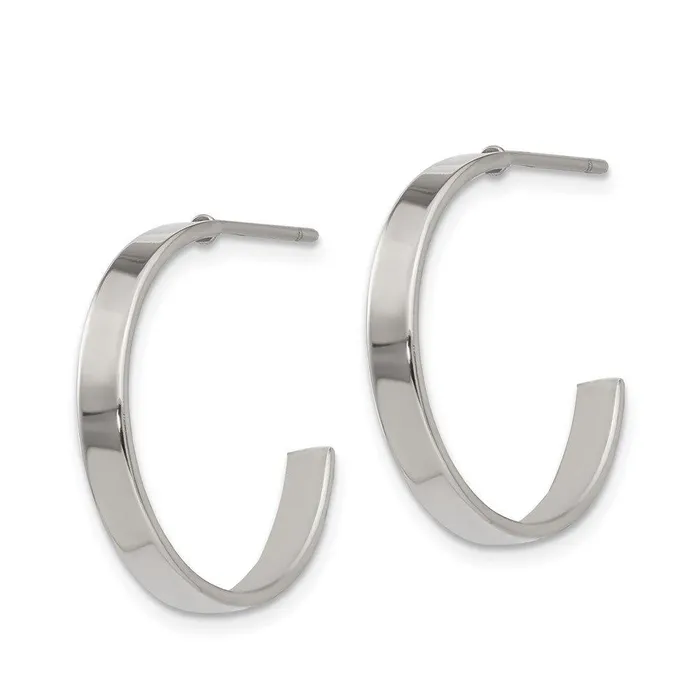Stainless Steel 20mm Diameter J Hoop Post Earrings Chisel Earrings Stainless Steel 20mm Diameter J Hoop Post Earrings Chisel Earrings