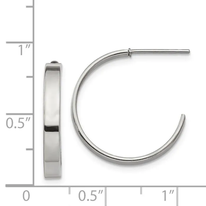 Stainless Steel 20mm Diameter J Hoop Post Earrings Chisel Earrings Stainless Steel 20mm Diameter J Hoop Post Earrings Chisel Earrings