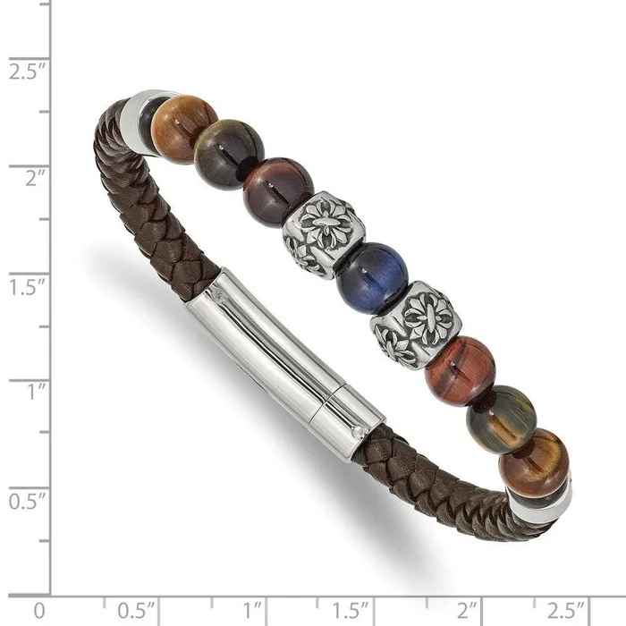 Stainless Steel Antiqued Polished MultiColor Tigers Eye Leather Bracelet Chisel Bracelets Stainless Steel Antiqued Polished MultiColor Tigers Eye Leather Bracelet Chisel Bracelets