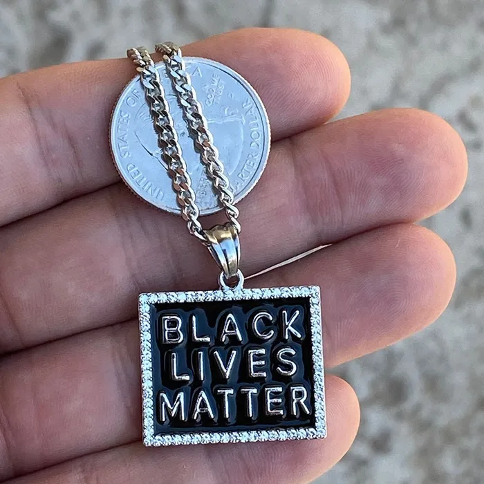 Stainless Steel BLM Rectangle Cuban Link Necklace 24 Bling Cartel Admin Necklaces