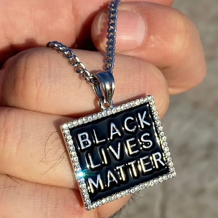 Stainless Steel BLM Rectangle Cuban Link Necklace 24 Bling Cartel Admin Necklaces
