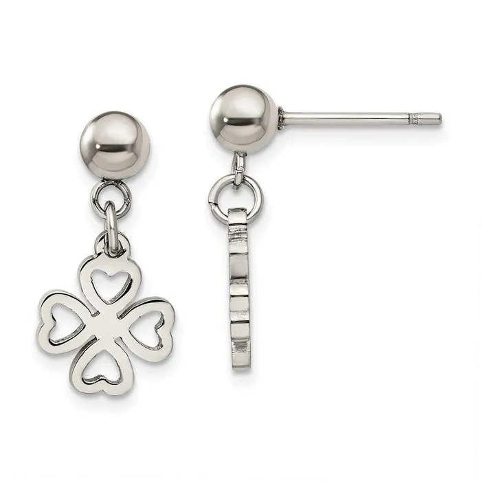 Stainless Steel Clover Post Dangle Earrings Chisel Earrings