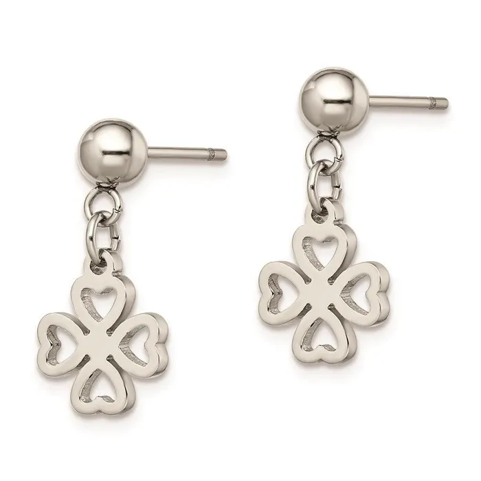 Stainless Steel Clover Post Dangle Earrings Chisel Earrings Stainless Steel Clover Post Dangle Earrings Chisel Earrings