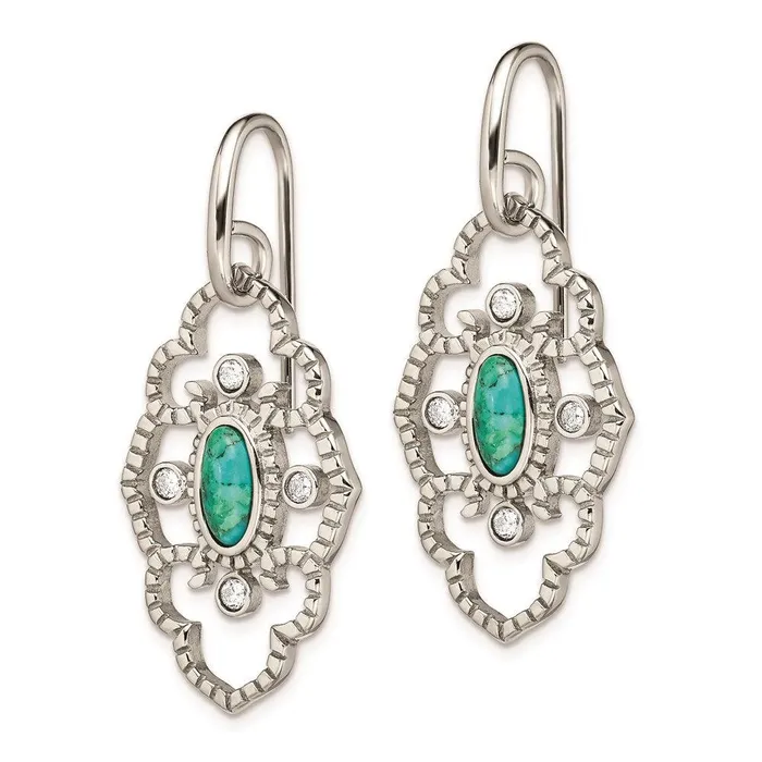 Stainless Steel Polished Imi Turquoise CZ Dangle Earrings Chisel Earrings Stainless Steel Polished Imi Turquoise CZ Dangle Earrings Chisel Earrings