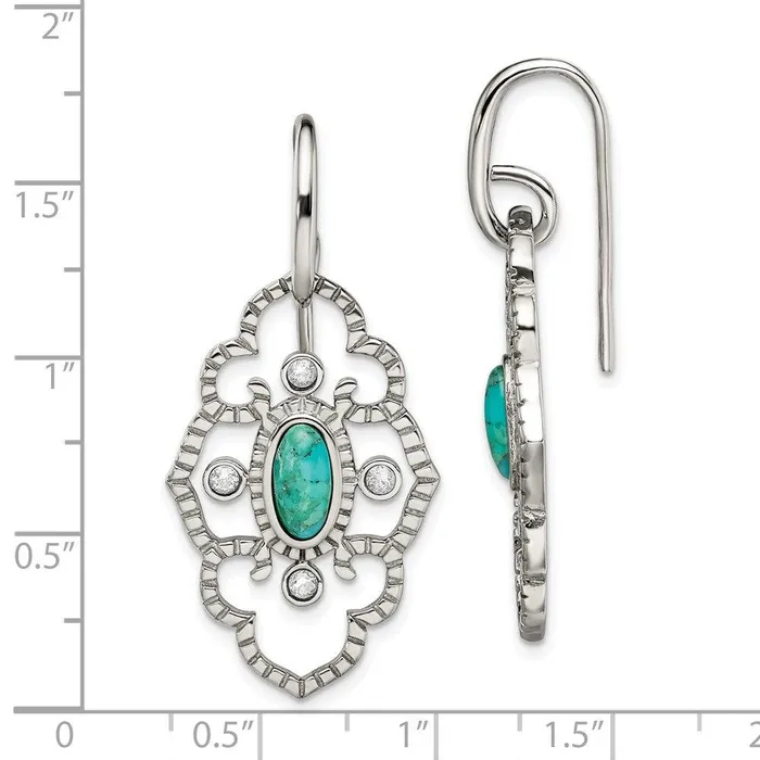 Stainless Steel Polished Imi Turquoise CZ Dangle Earrings Chisel Earrings Stainless Steel Polished Imi Turquoise CZ Dangle Earrings Chisel Earrings