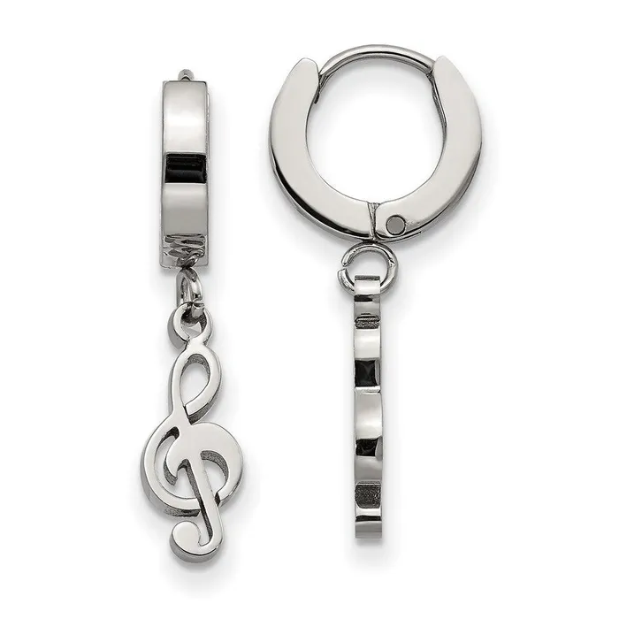 Stainless Steel Polished Music Note Dangle Hinged Hoop Earrings Chisel Earrings Stainless Steel Polished Music Note Dangle Hinged Hoop Earrings Chisel Earrings