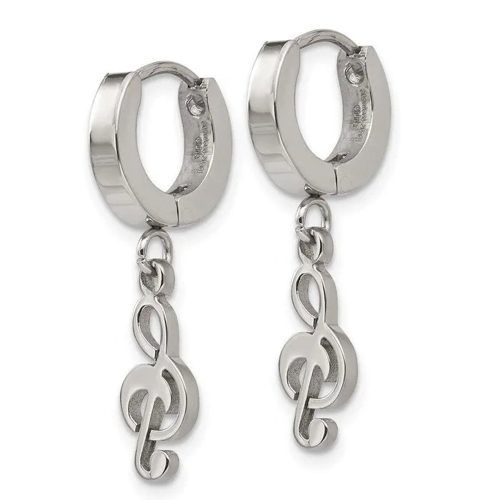 Stainless Steel Polished Music Note Dangle Hinged Hoop Earrings Chisel Earrings Stainless Steel Polished Music Note Dangle Hinged Hoop Earrings Chisel Earrings