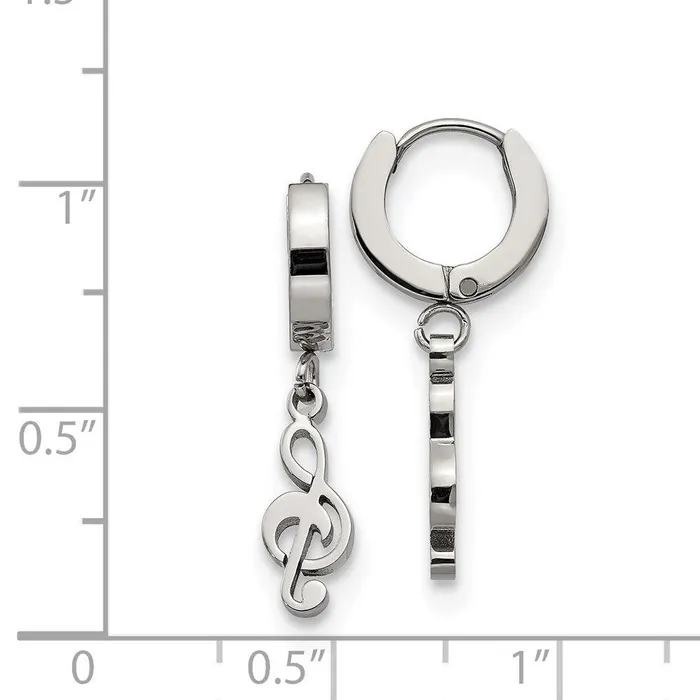 Stainless Steel Polished Music Note Dangle Hinged Hoop Earrings Chisel Earrings Stainless Steel Polished Music Note Dangle Hinged Hoop Earrings Chisel Earrings