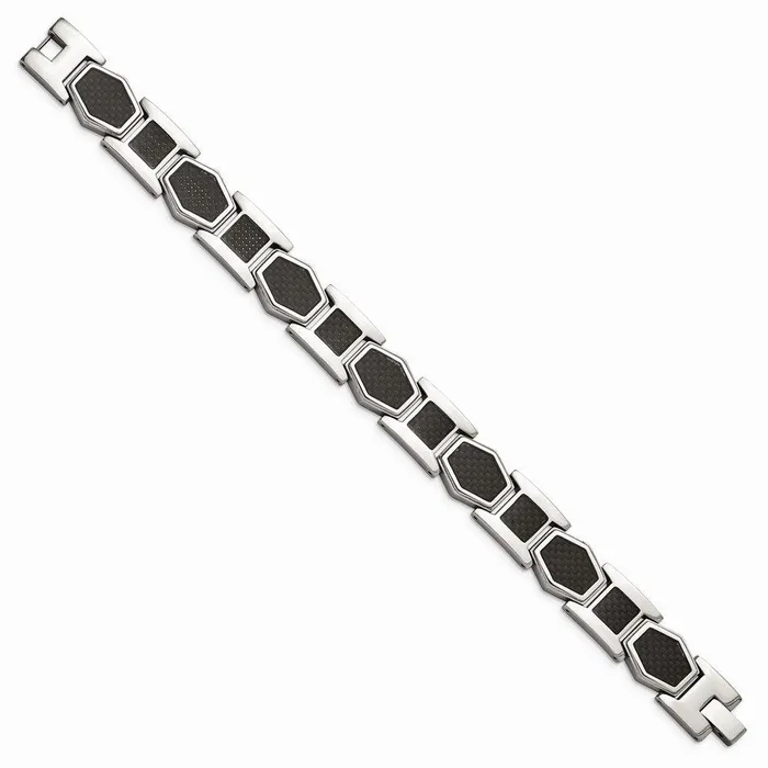 Stainless Steel Polished with Black Carbon Fiber Inlay 875 in Link Bracele Chisel Bracelets Stainless Steel Polished with Black Carbon Fiber Inlay 875 in Link Bracele Chisel Bracelets