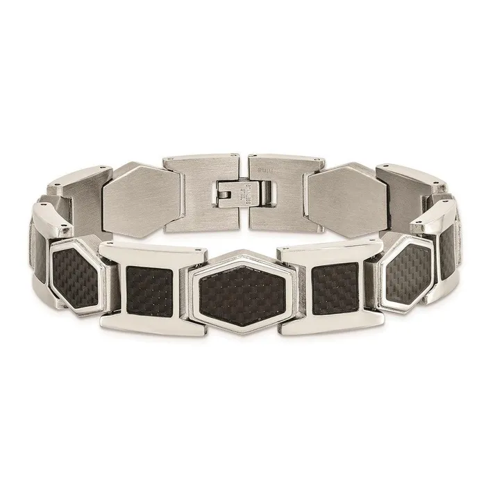Stainless Steel Polished with Black Carbon Fiber Inlay 875 in Link Bracele Chisel Bracelets Stainless Steel Polished with Black Carbon Fiber Inlay 875 in Link Bracele Chisel Bracelets