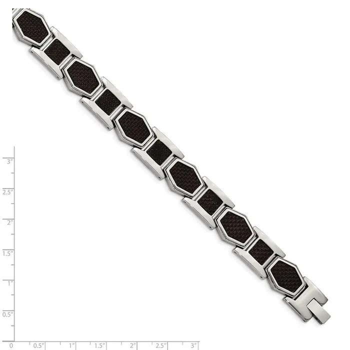 Stainless Steel Polished with Black Carbon Fiber Inlay 875 in Link Bracele Chisel Bracelets Stainless Steel Polished with Black Carbon Fiber Inlay 875 in Link Bracele Chisel Bracelets