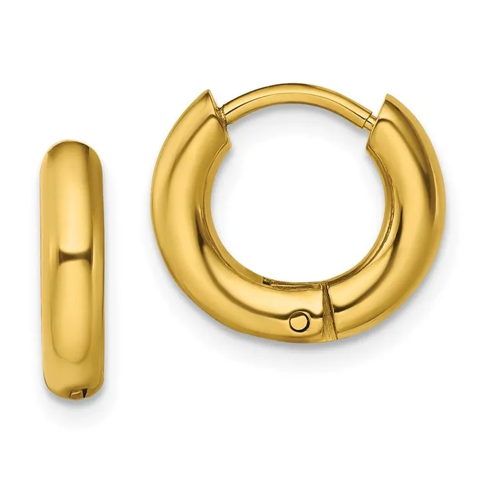 Stainless Steel Polished Yellow IPplated 3mm Hinged Hoop Earrings Chisel Earrings Stainless Steel Polished Yellow IPplated 3mm Hinged Hoop Earrings Chisel Earrings