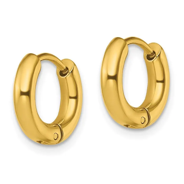 Stainless Steel Polished Yellow IPplated 3mm Hinged Hoop Earrings Chisel Earrings Stainless Steel Polished Yellow IPplated 3mm Hinged Hoop Earrings Chisel Earrings