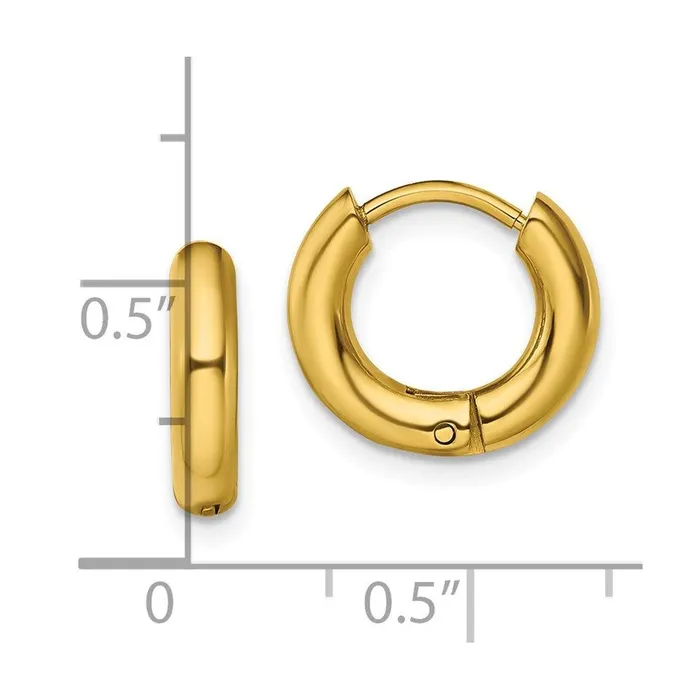 Stainless Steel Polished Yellow IPplated 3mm Hinged Hoop Earrings Chisel Earrings Stainless Steel Polished Yellow IPplated 3mm Hinged Hoop Earrings Chisel Earrings