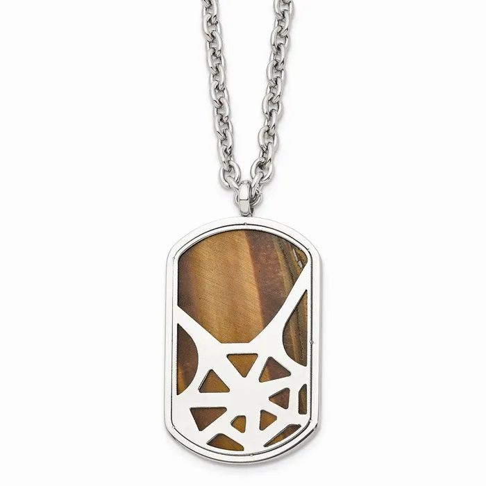 Stainless Steel Tigers Eye Polished Dog Tag Necklace Chisel Necklaces
