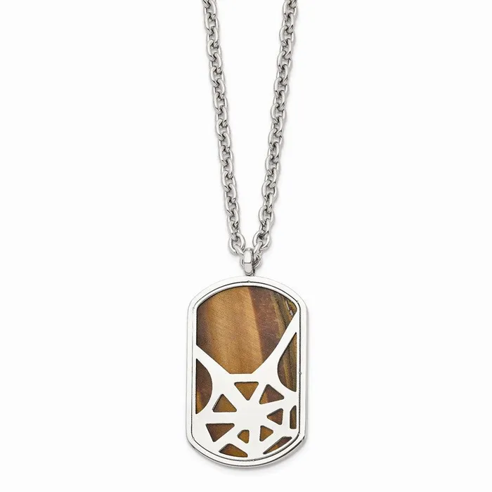 Stainless Steel Tigers Eye Polished Dog Tag Necklace Chisel Necklaces Stainless Steel Tigers Eye Polished Dog Tag Necklace Chisel Necklaces