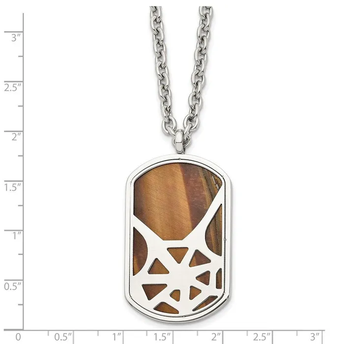 Stainless Steel Tigers Eye Polished Dog Tag Necklace Chisel Necklaces Stainless Steel Tigers Eye Polished Dog Tag Necklace Chisel Necklaces