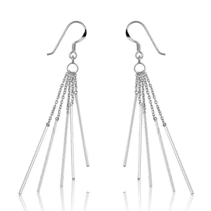 Sterling Silver 5 Chains with Bars Earrings Classic Earrings