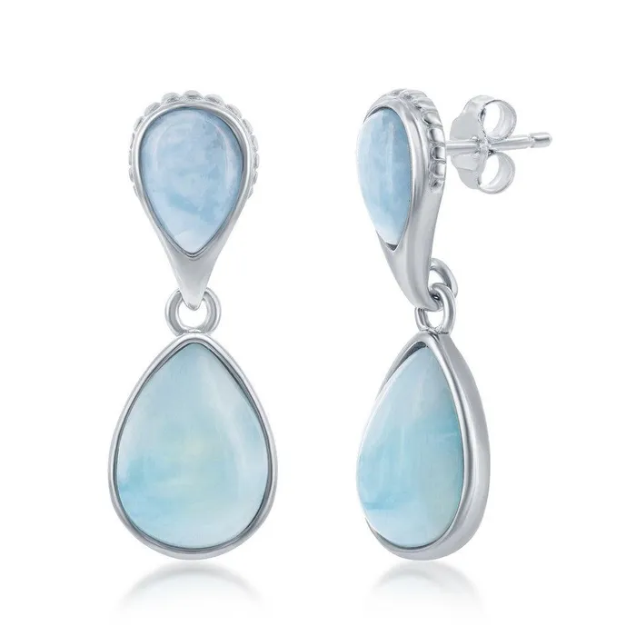 Sterling Silver Double Pearshaped Larimar Earrings Classic Earrings