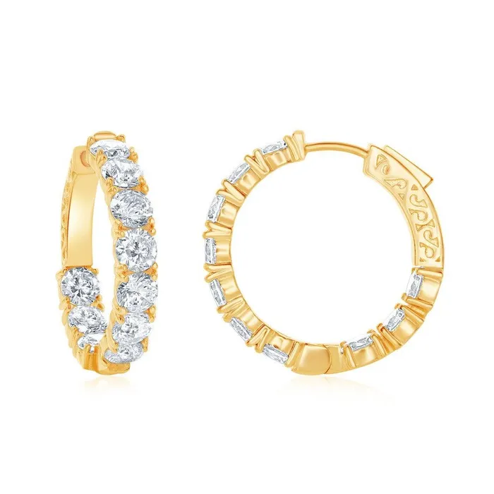 Sterling Silver GP Inside Outside 29mm x 5mm Hoop Earrings Classic Earrings Sterling Silver GP Inside Outside 29mm x 5mm Hoop Earrings Classic Earrings