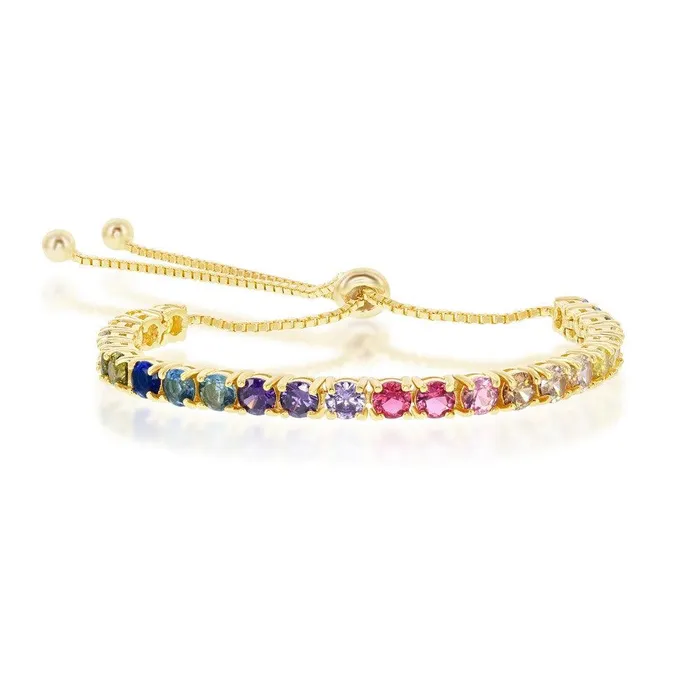 Sterling Silver GP Rainbow CZ 3mm Adjustable Bolo Bracelet Classic Bracelets Sterling Silver GP Rainbow CZ 3mm Adjustable Bolo Bracelet Classic Bracelets