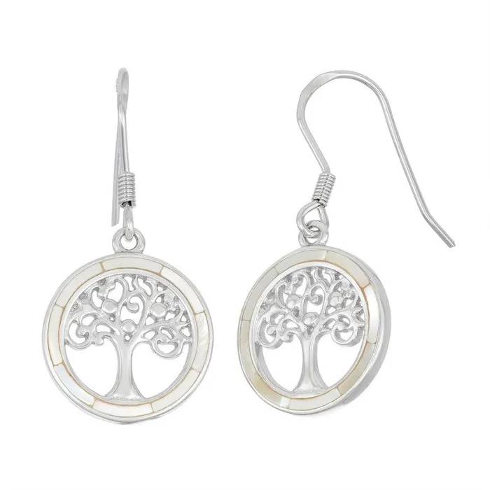 Sterling Silver Round Center Tree of Life Earrings Classic Earrings