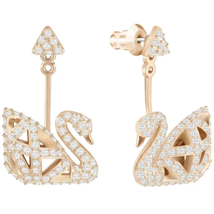 Swarovski Earrings Swarovski Womens Earrings Facet Swan Crystals Pave Rose Gold Pierced 5358058