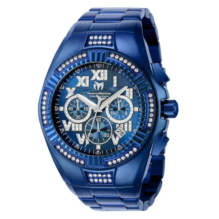 TechnoMarine Bracelets Technomarine Mens Chronograph Watch Cruise Crystal Blue Dial Bracelet TM121234 TechnoMarine Bracelets Technomarine Mens Chronograph Watch Cruise Crystal Blue Dial Bracelet TM121234