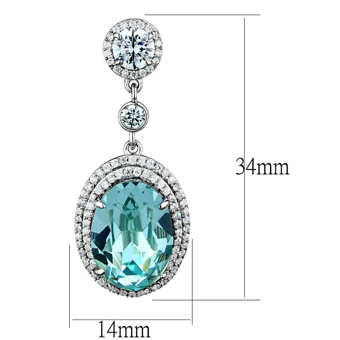 TS508 Rhodium 925 Sterling Silver Earrings with Top Grade Crystal in Sea Blue Alamode Earrings