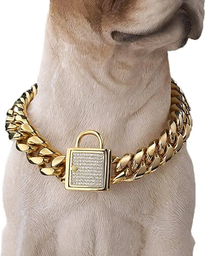 VVS Jewelry PreStyled Sets VVS Jewelry 18k Gold 14mm Luxury Cuban Link Dog Collar VVS Jewelry PreStyled Sets VVS Jewelry 18k Gold 14mm Luxury Cuban Link Dog Collar