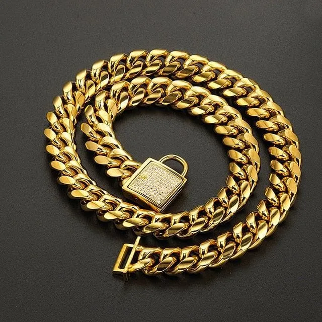 VVS Jewelry PreStyled Sets VVS Jewelry 18k Gold 14mm Luxury Cuban Link Dog Collar