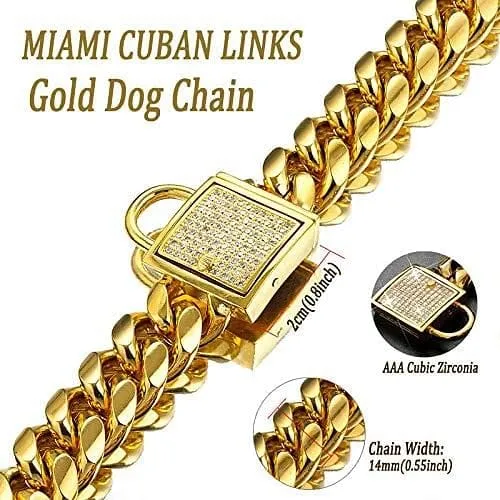 VVS Jewelry PreStyled Sets VVS Jewelry 18k Gold 14mm Luxury Cuban Link Dog Collar