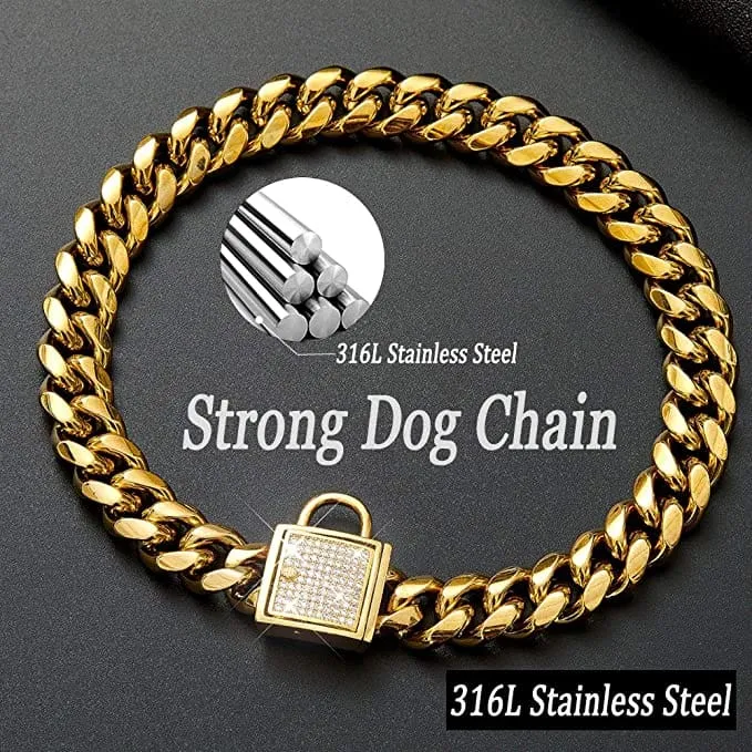 VVS Jewelry PreStyled Sets VVS Jewelry 18k Gold 14mm Luxury Cuban Link Dog Collar