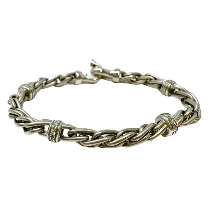 14K White Gold Bracelet with 4 Diamond Studded Rondelles Jewelry Bracelets 14K White Gold Bracelet with 4 Diamond Studded Rondelles Jewelry Bracelets