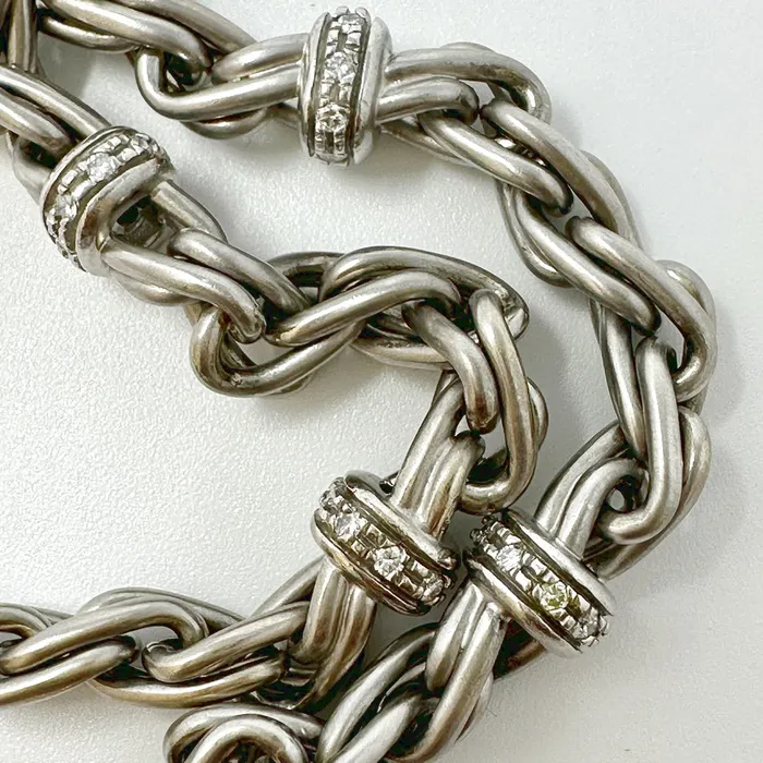 14K White Gold Bracelet with 4 Diamond Studded Rondelles Jewelry Bracelets