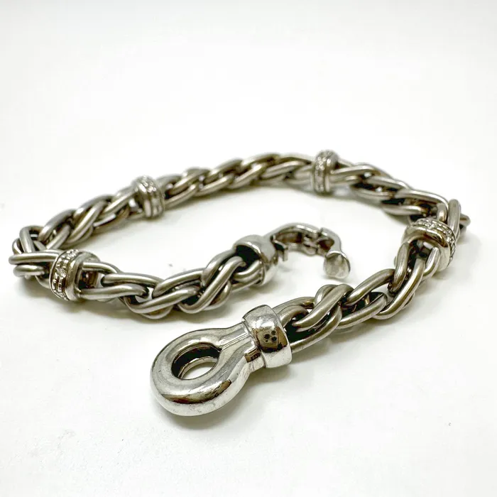 14K White Gold Bracelet with 4 Diamond Studded Rondelles Jewelry Bracelets